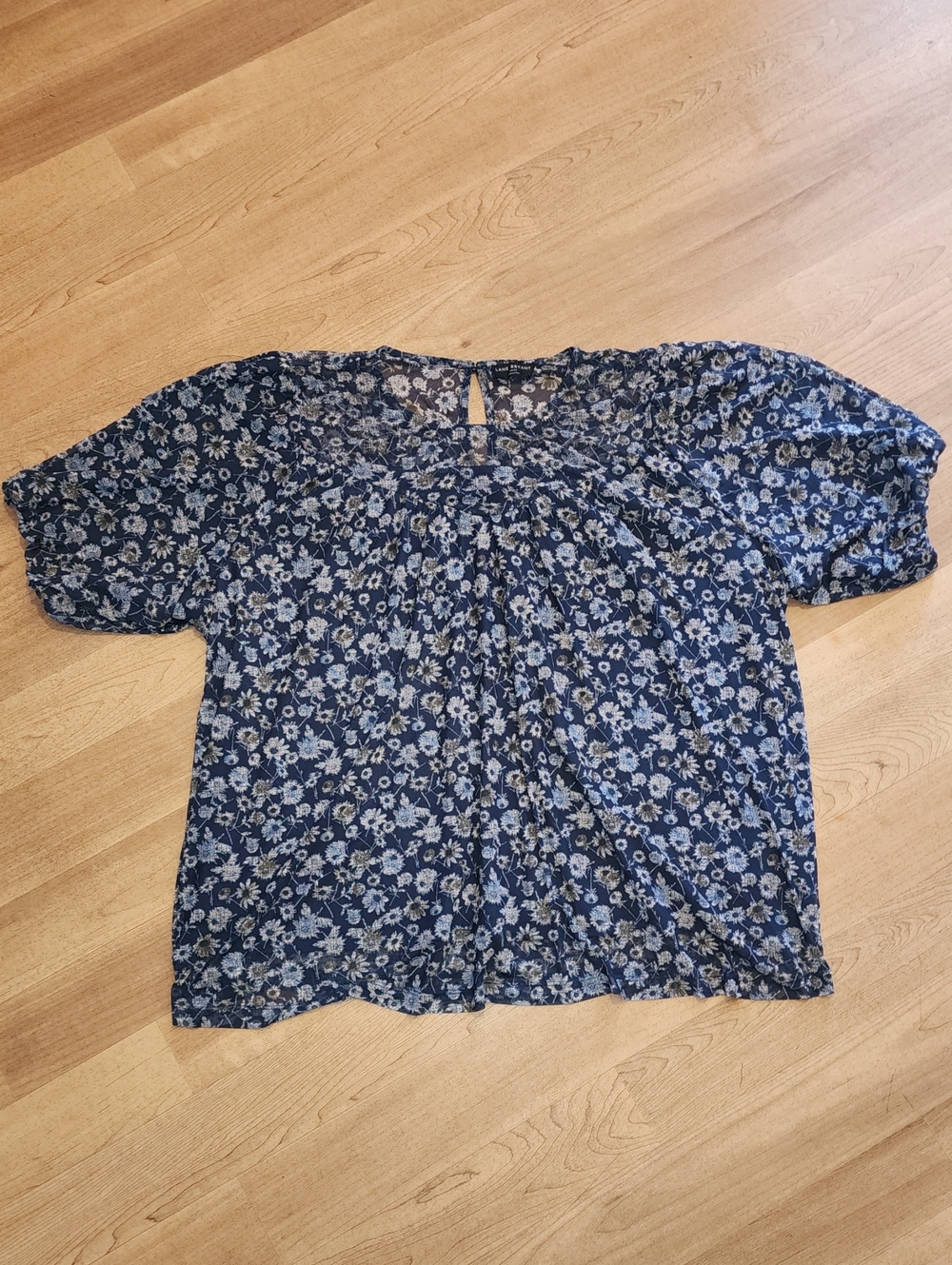 Lane Bryant Navy Blue Floral Puff-Sleeve Blouse